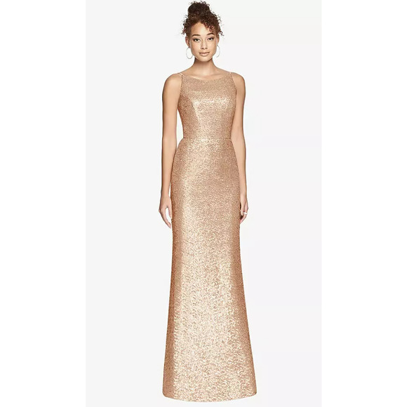 NEW! Dessy Collection Size 0 Elle Sequin Rose Gold Gown Dress $284 msrp I24-19 - Picture 1 of 9